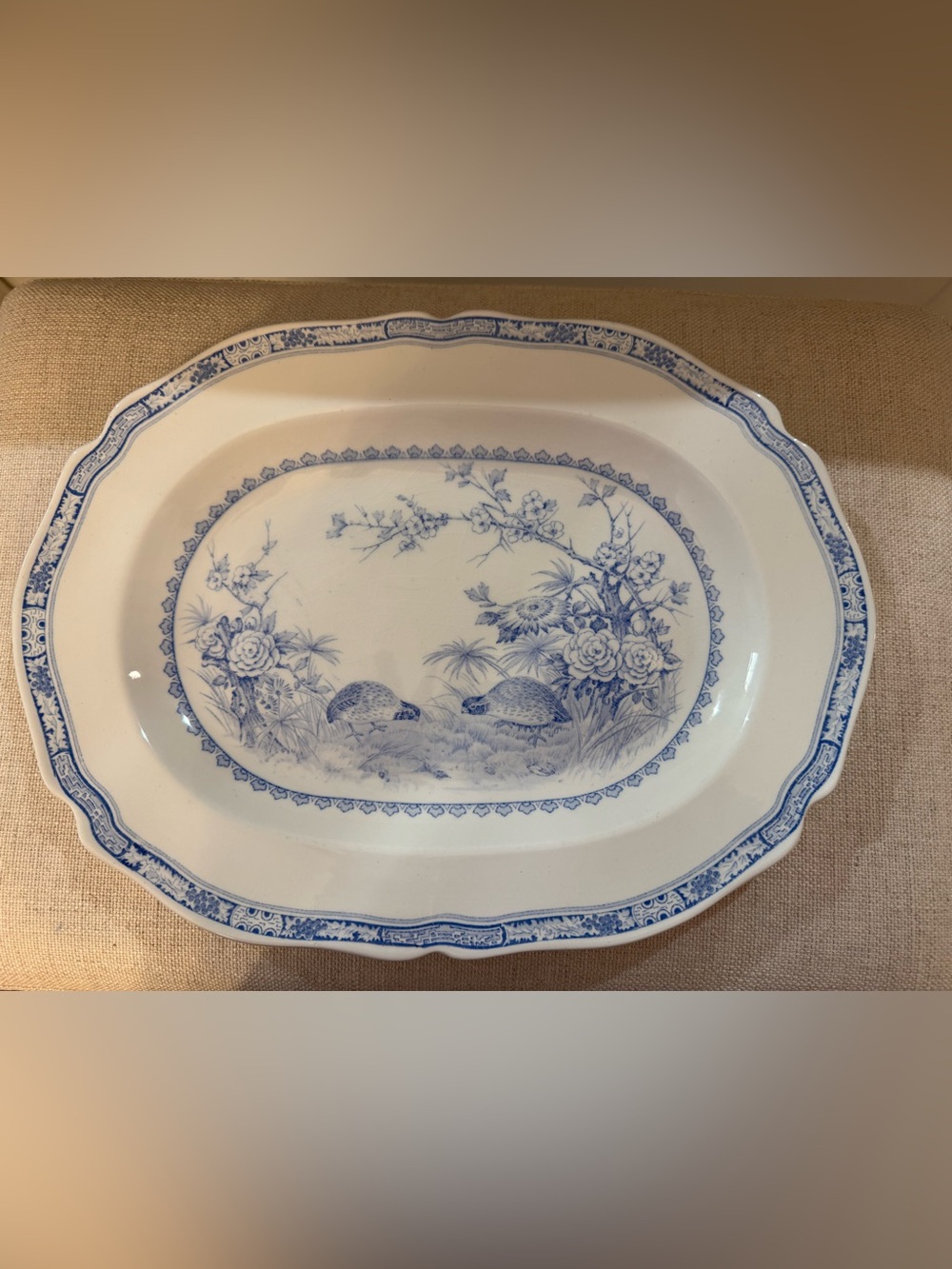 Antique Furnivals 1913 Quail Blue Serving Platter England 14x10.25” Birds
